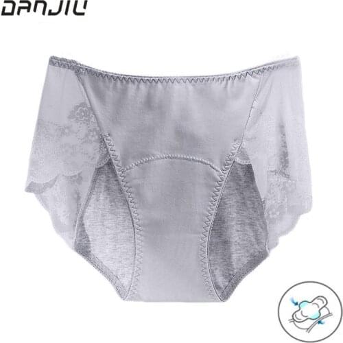 Women Sexy Hollow Transparent Lace Cotton Physiological Period Leak Proof Menstrual Panties Breathable Elasticity Underwear Br
