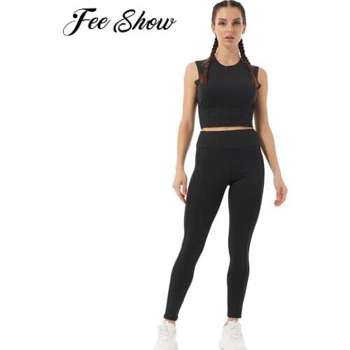 2 Piece Set Women Seamless Yoga Set Gym Fitness Sportswear Workout Clothes Sleeveless Crop Top Yoga Pants Stretchy Sports Suit