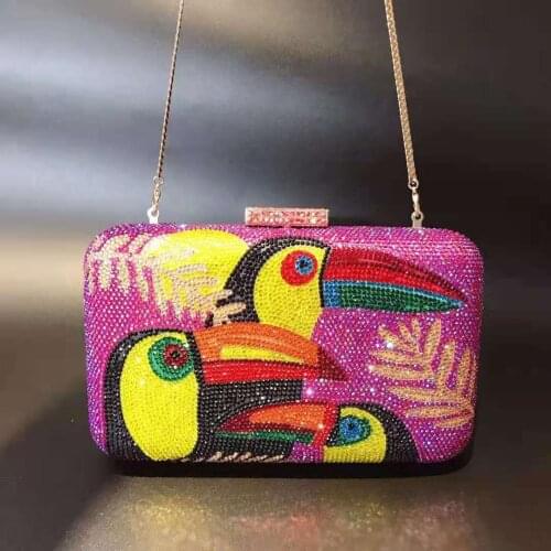 Purple Birds Diamond Women Dinner Cocktail Clutches Bags Crystal Ladies Prom Toted Shoulder Party Handbag Female Evening Wallets