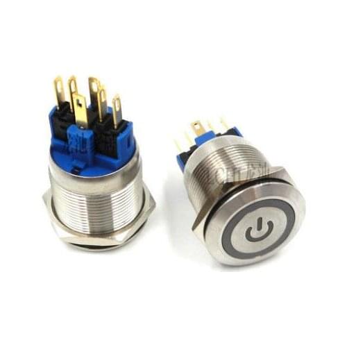 1pcs Ring power sign with lamp 6 feet from the complex stainless steel metal button switch 22mm for car