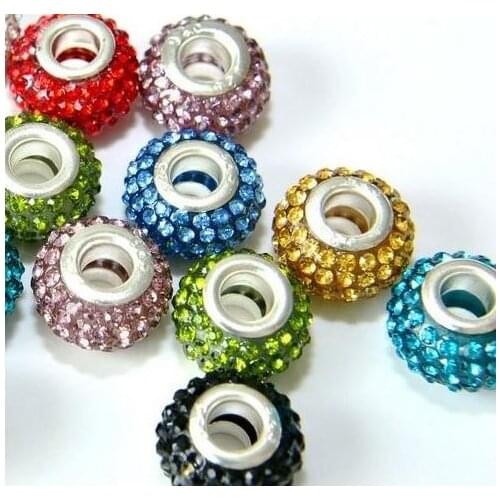 10mm*14mm mixed white black wholesale resin rhinstone bracelet fg3 Wsilver plated Crystal Big Hole Beads European Charm bead