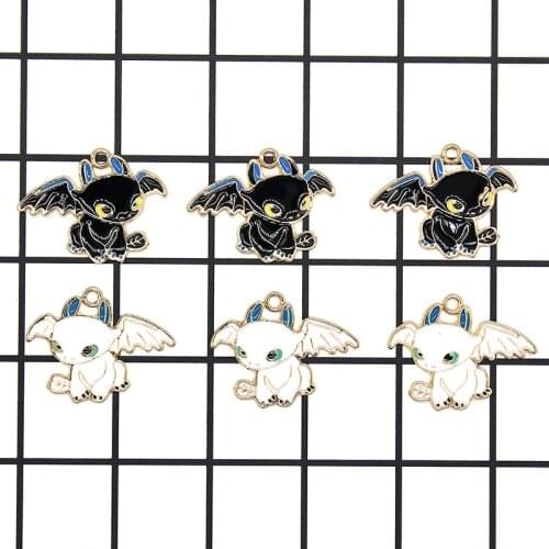 10pcs Angel Demon Enamel Alloy Cartoon Animals Charms Training Dragon Pendant Dangles DIY Earring Keychain Jewelry Finding XL890