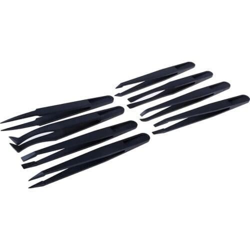12cm Anti-static Carbon Fiber Electronic Tweezers Kit 8pcs ESD Plastic Forceps PCB Repair Hand Tools Set