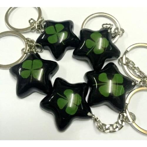 Free Shipping 14 keychain jewelry real four leaf clover jewelry star style key ring