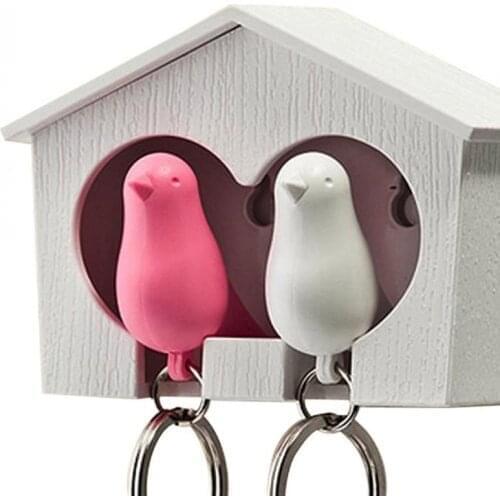2 Bird Keychain Hanger Rack Hook House Nest Whistle Key Holder Chain Ring Birdhouse Shape Keyholder Organizer Home Decor