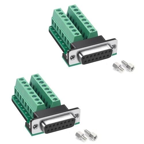 5Pcs Sample Right Angle Male Female DB15 D-sub Connector To Terminal PCB Adapter Module, RS232 Serial Ports To Terminal, G2,M2