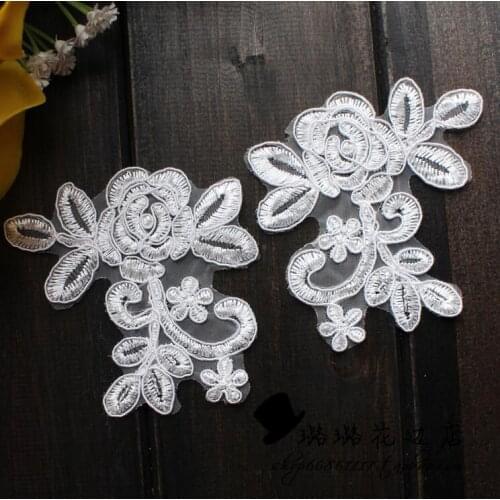 10 Pieces/5 Pairs 10.5*8.5cm Ivory Venise Fabric Flowers Patches Hot Sale Beautiful Lace Applique Accessories For Wedding Dress