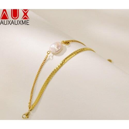 Auxauxme Stainless Steel Adjustable Double Layer Pearl Gold Bracelet For Women Individually Party Fahsion Jewelry Drop Shipping