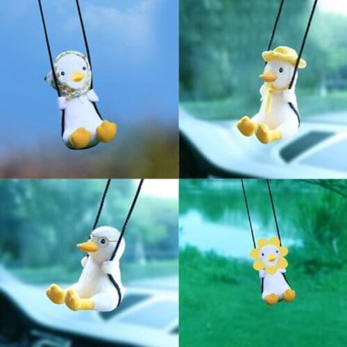 Car Pendant Cute Kawaii Swing Duck Car Rearview Mirror Duck Plush Doll Pendant Birthday Gift Car Interior Accessories