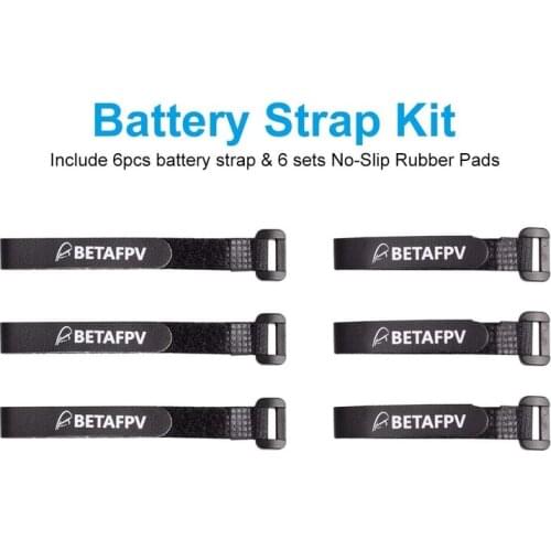 BETAFPV 6pcs Black Battery Strap Rubberized Lipo Straps with 6 Sets No-Slip Rubber Pads for 2-4S RC Battery Toothpick Frame