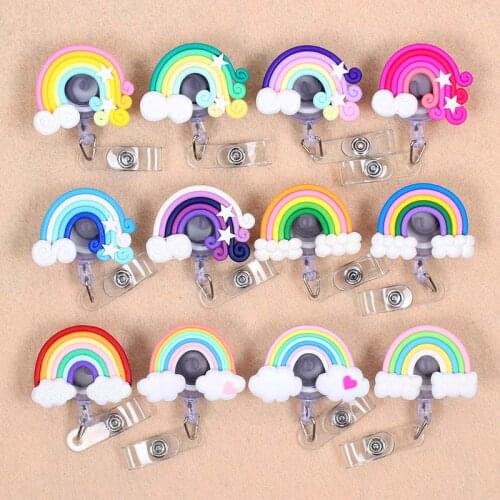Colorful Rainbow 60cm Retractable Badge Reel Student Nurse Horizontal type Exhibition ID Name Card Badge Holder Office Supplies