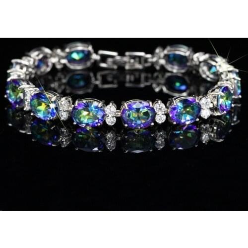 Classic Rainbow Topaz Bracelets for Women Luxury Charms Silver Bangle Bracelet Female Wedding Party Fine Jewelry Gifts