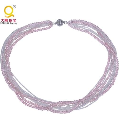 Daking 21" Fashion diy 9 rows jewelry pink Crystal beads chain necklace jewelry with magnetic clasp