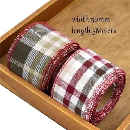 5Meters/Roll 50mm Handwork Cotton Ribbon Printed Bow Party Christmas DIY Lattice Fabric Ribbon Crafts Gift Wrapping Supplies