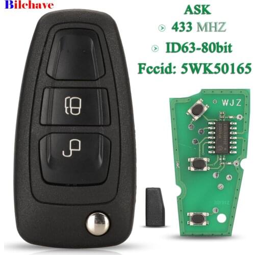 Bilchave 2 Buttons For Ford Ranger TKE 2011-2015 Fob Flip Smart Remote Car Key 433Mhz 5WK50165 Replacement HU101 Blade