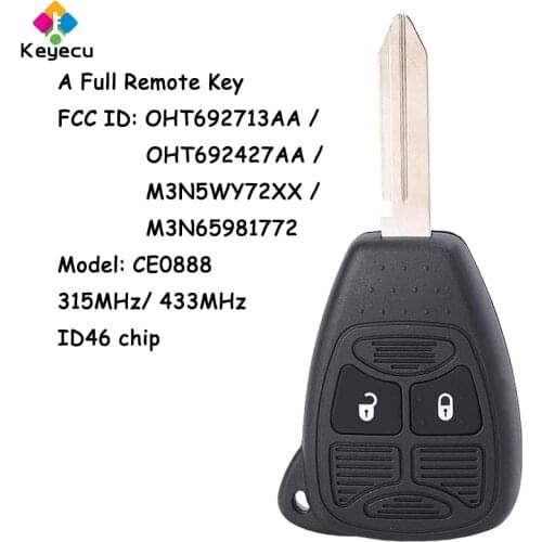 KEYECU 315MHz / 433MHz Remote Key for Dodge Caliber Charger Avenger RAM 1500 2500 3500 Nitro Magnum Grand Caravan Durango Dakota