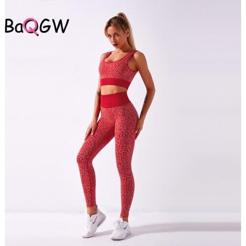 BaQGW Two Piece Set Women Work Out Leopard Print Fitness Set Sports Bra High Waist Pants Running Clothes for Women Activewear