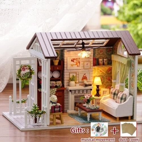 Miniatura Wooden Dollhouse Diy Kit HAPPY TIMES With Dust Cover+Music Mini Toy House Model Girl Birthday Gifts Toys for children