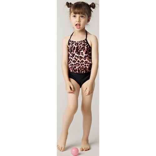 Girls Halter Swimsuit Cute One Piece Swimwear Baby Ruffle Bathing Suit Child Leopard Beachwear Toddler Quick Dry Triangle Bikini