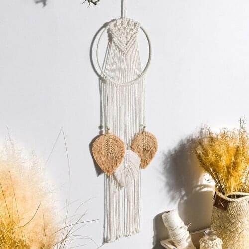 M17D Macrame Wall Hanging Dream Catcher Boho Handmade Woven Tassel Leaves Tapestry for Kids Room Wedding Decoration