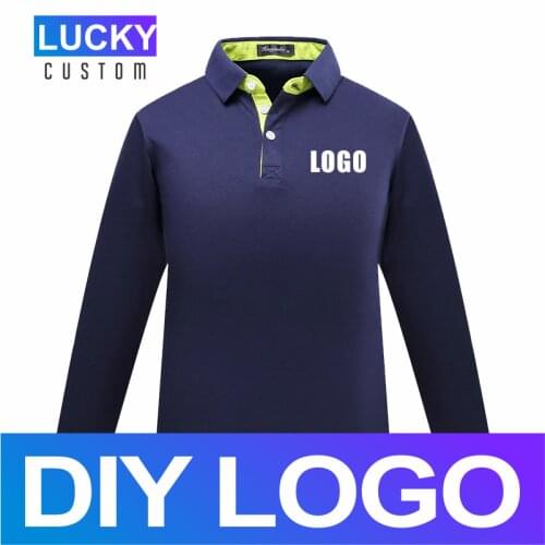 Mens Long Sleeve Polo Shirt Embroidered Custom Print Business Casual Breathable Solid Color Breathable Lapel Top 3Xl