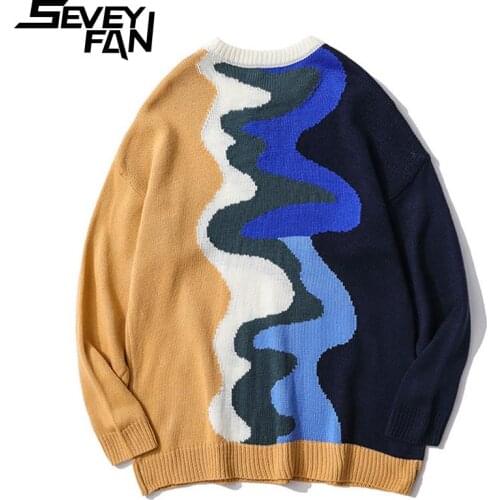 SEVEYFAN 2021 Mens Sweater Multicolor Patchwork Loose Mens and Womens Knitwear Fashion Couple Pullover