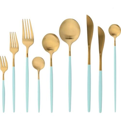 JANKNG Gold Cutlery Set Stainless Steel Flatware Set Golden Knives Fork Spoon Black Cutlery Set Kitchen Tableware Dinnerware Set