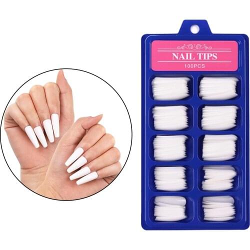 100 Pcs Press on Nails Ballerina Coffin False Nails Solid Color Full Cover Fake Nails Artificial Nails for DIY Nail Art Salon