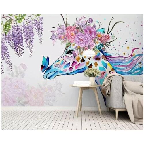 3d photo wallpaper custom mural Simple hand drawn giraffe flower home decor background wall living room wallpaper for walls 3 d