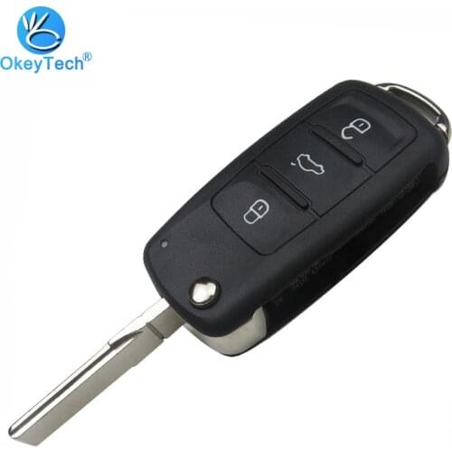 OkeyTech 3 Button Flip Folding Uncut Blade Replacement Cover Case Fob Auto Key Shell For Volkswagen VW Tiguan Golf Sagitar Polo