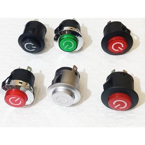 28mm Push Power Flat Circular Red LED Light Fixed Self-Locked Button Switches10A 250V 20A 12V