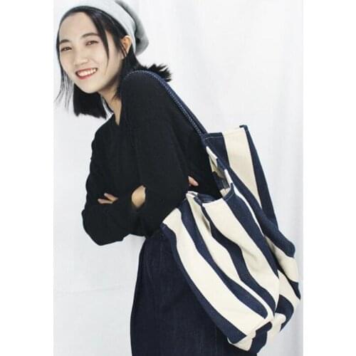 Striped Big Canvas Tote Bag for Women Summer Beach Classical Fabric Soft Large Handbag 2020 Female Large Casual Top-handle Bag