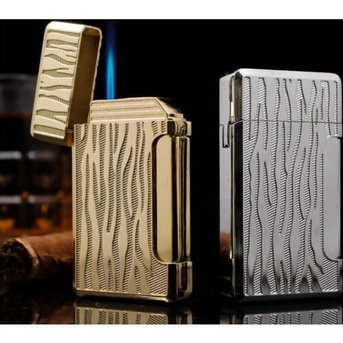 Durable Non-slip Press the ignition Butane inflatable gas Cigarette lighter jet Turbo torch blue flame cigar pipe Smoking tool