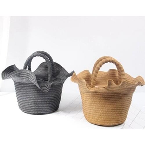 New Japanese holiday style romantic lace straw bag retro fashion beam pocket portable basket beach bag