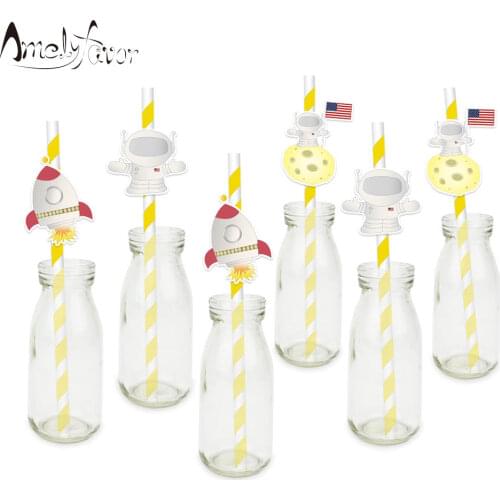 Space Straw 21PCS Paper Straws Birthday Party Festive Supplies Decoration Paper Drinking Straws Space Astronaut Straws