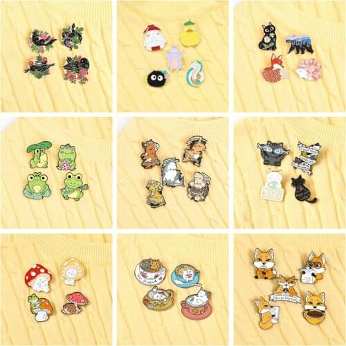 Super Cute Cartoon Animal Stack Of Cats Frog Fox Enamel Pins For Backpacks Lapel Pin Plant Brooch Badge Jewelry Gifts For Friend