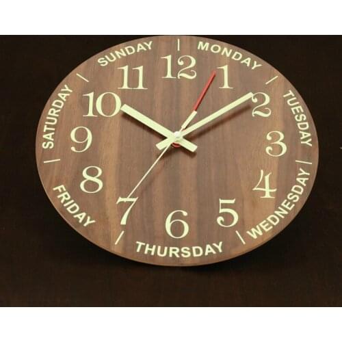 Luminous Week Hanging Clock Creative Living Room Bedroom Wooden Pocket Watch Retro Fashion Modern Clock Simple Clock Luminous