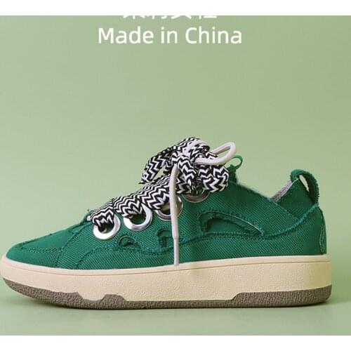 Platform Trendy Trainers Female Shoes 2021 New Korean Retro Training Shoes Canvas Shoes Lace Up Board Shoes Green Sports Shoes