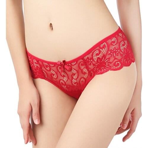 Sexy Lace Thong Briefs Ladies Hollow Out Underwear Seamless Solid Female Erotic Briefs Low Rise Lingerie