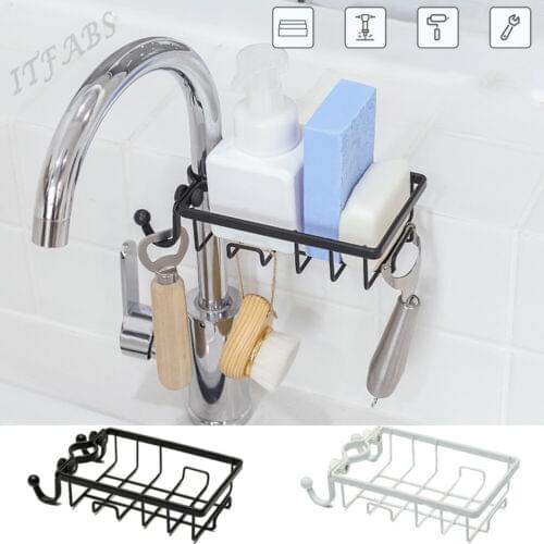 Creative Stainless Steel Faucet Rack Kitchen Faucet Sink Storage Rack Drain Basket Shower Rod Rack Kitchen Bathroom Accessories