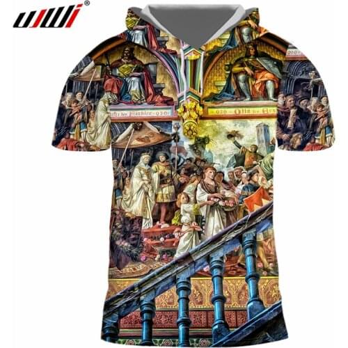 UJWI 2020 New Mens 3D Printed church Pattern T shirt New Couple Wear 6XL Costume Man Loose Leisure Hooded Tshirts Unisex