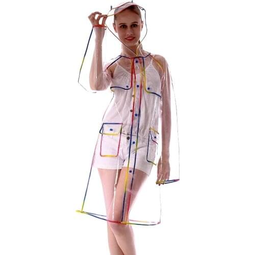 PVC Trench Waterproof See Through Clear Transparent Long Coat Rainbow Color