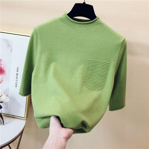 Half Sleeve Knitted Shirt Tops Women Casual Women Summer Sweater Female O-Neck Cool Female Pullovers Ladies Jumper