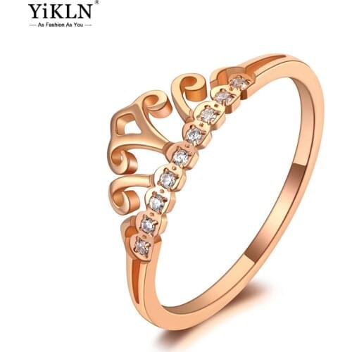 YiKLN Trendy CZ Crystal Crown Wedding Ring Jewelry Stainless Steel Rose Gold Rhinestone Ring For Women Кольцо Женское YR20045