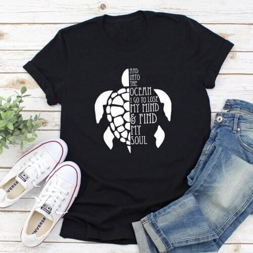 And Into The Ocean I Go To Lose My Mind & Find My Soul T-shirt Funny Turtle Vegan Tshirt Funny Women Graphic Beach Tshirt