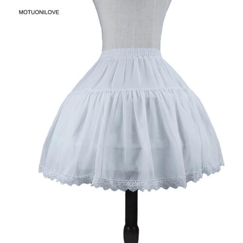 Adult Women Black White Lolita Short Petticoat 2 Layer 2 Hoops A-Line Lace Underskirt For Girl Crinoline Skirt Chiffon Ball Gown