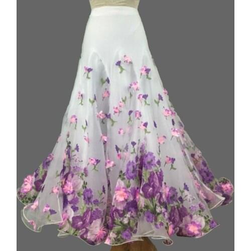 Elegant 3D Flowers Ballroom Competition Dance Skirt For Women Waltz Tango Stage Dancing Wear Long Skirts Customize Size DL5268