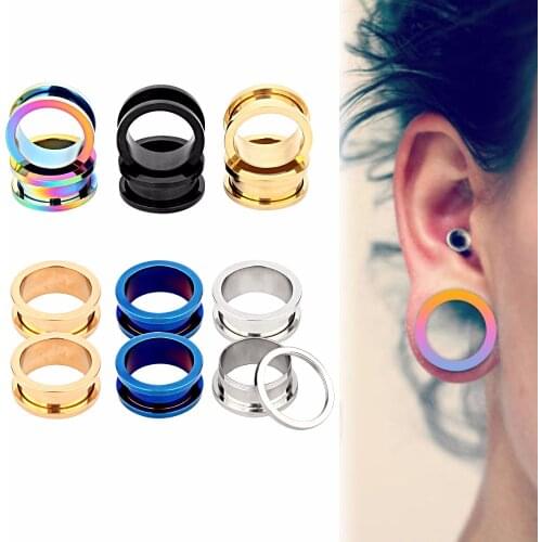 NORDVEST 1Pair Stainless Steel Screw Ear Tunnel Double Flared Expander Ear Plug Gauge Round Body Jewelry Piercing 3-25mm 6Colors
