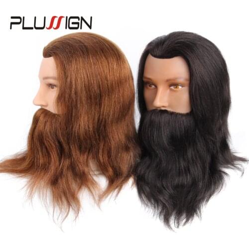 100% Real Human Hair Beard Hairdressing Training Man Head Professional Practice Mannequin Head Model Brown Color