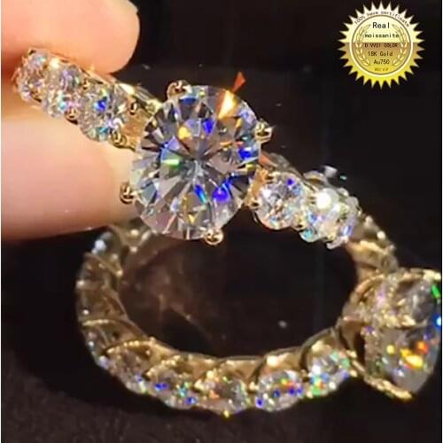 18K Yellow Gold Ring DVVS Moissanite Diamonds 1 2 34 5 Carat Oval Round Luxury Wedding Party Engagement Anniversary Ring
